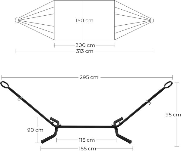 SONGMICS Houpací síť s kovovým rámem nosnost 240 kg 210 x 150 cm béžová