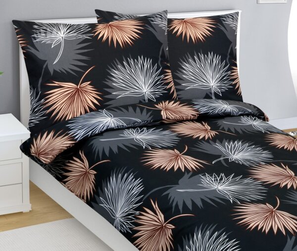 Bellatex Povlečení bavlněné 140x200, 70x90 cm Palmový list Béžová,Bílá,Černá