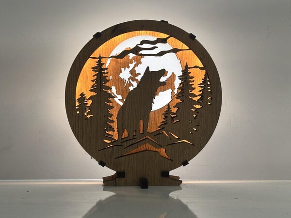 "Vlk a měsíc" lampa 20x22 cm provedení povrchu: dub světlý