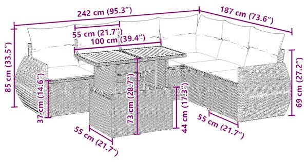 7dílná zahradní sedací souprava s poduškami béžová polyratan