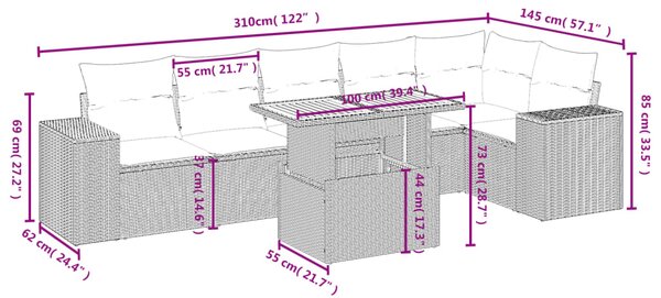 7dílná zahradní sedací souprava s poduškami černá polyratan 3272645