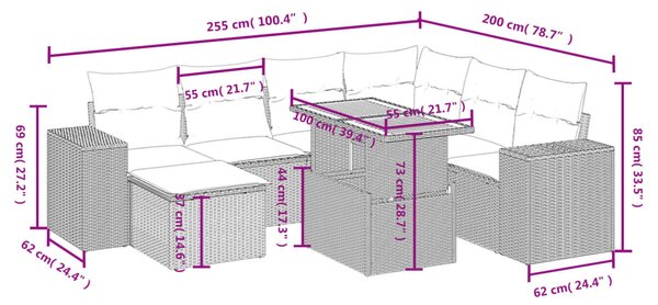 8dílná zahradní sedací souprava s poduškami béžová polyratan 3272753