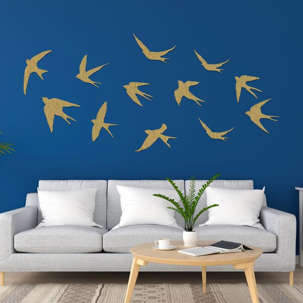 Dřevěné dekorace na zeď letící ptáci | FLOCK: Překližka Topol - Honey 3071 XS 4479-94263 PR0542