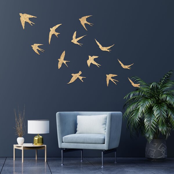 Dřevěné dekorace na zeď letící ptáci | FLOCK: Překližka Topol - Honey 3071 XS 4479-94263 PR0542