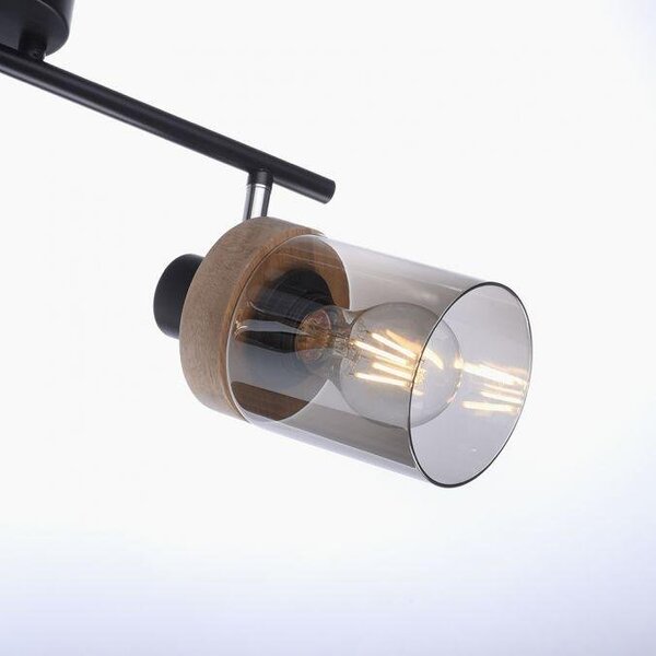 LD 11313-18 PASQUAL Stropní bodové svítidlo, kouřové sklo, dřevo, E27, 4-ramenné - LEUCHTEN DIREKT / JUST LIGHT