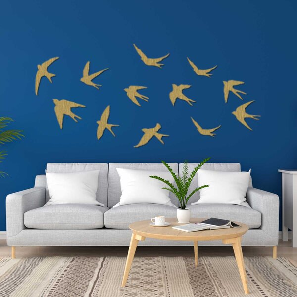 Dřevěné dekorace na zeď letící ptáci | FLOCK: Překližka Topol - Honey 3071 XS 4479-94263 PR0542