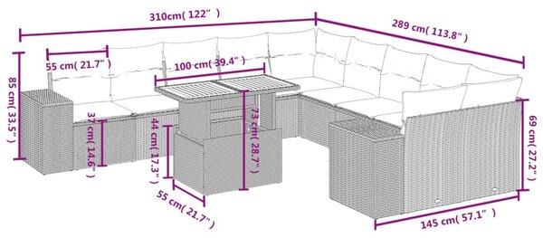 11dílná zahradní sedací souprava s poduškami šedá polyratan 3272831