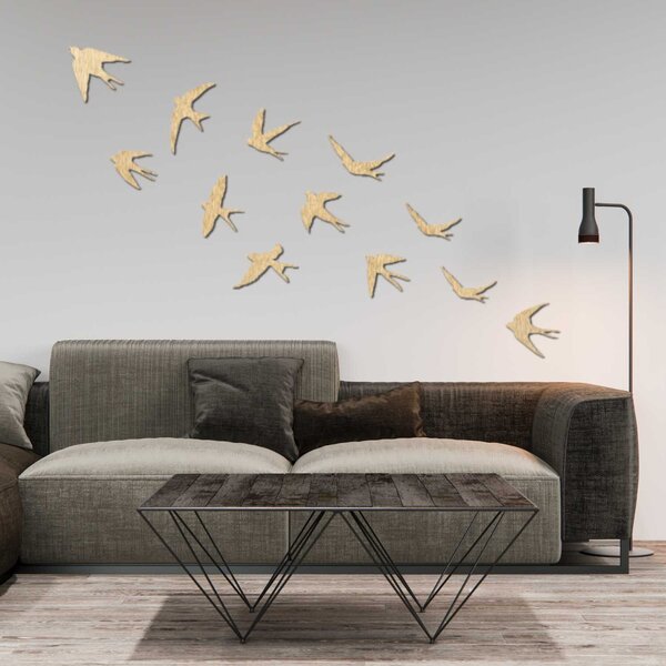 Dřevěné dekorace na zeď letící ptáci | FLOCK: Překližka Topol - Honey 3071 XS 4479-94263 PR0542