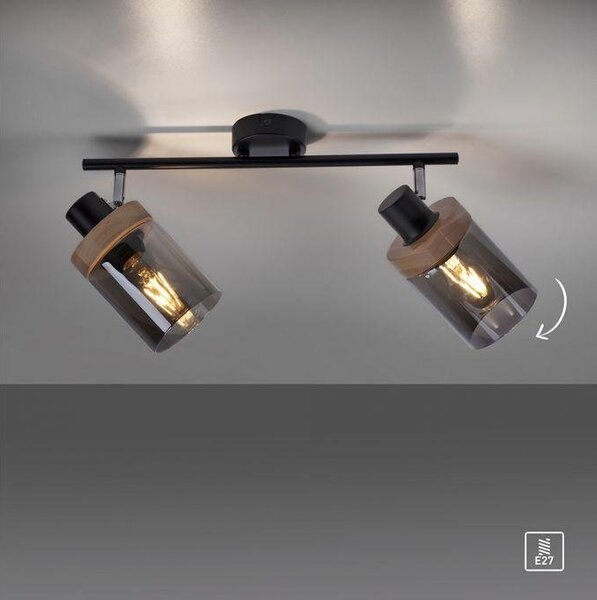 LD 11312-18 PASQUAL Stropní bodové svítidlo, kouřové sklo, dřevo, E27, 2-ramenné - LEUCHTEN DIREKT / JUST LIGHT