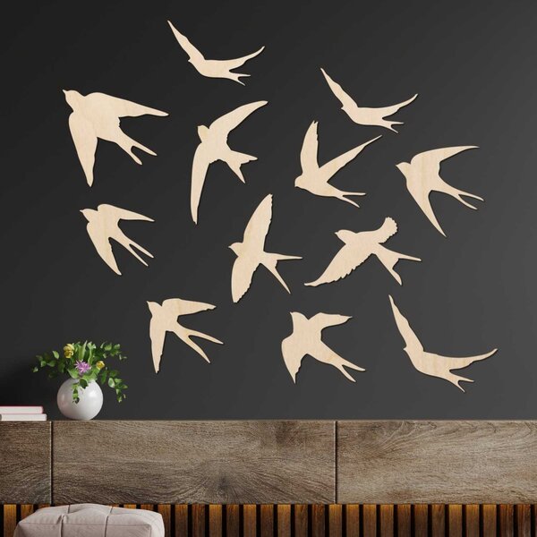 Dřevěné dekorace na zeď letící ptáci | FLOCK: Překližka Topol - Honey 3071 XS 4479-94263 PR0542