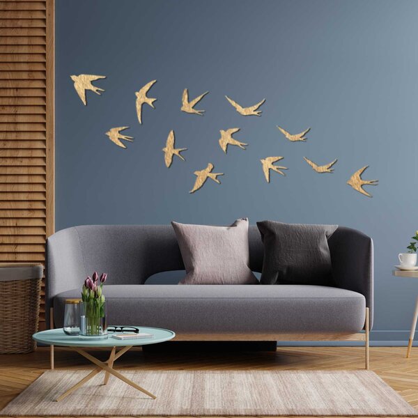 Dřevěné dekorace na zeď letící ptáci | FLOCK: Překližka Topol - Honey 3071 XS 4479-94263 PR0542