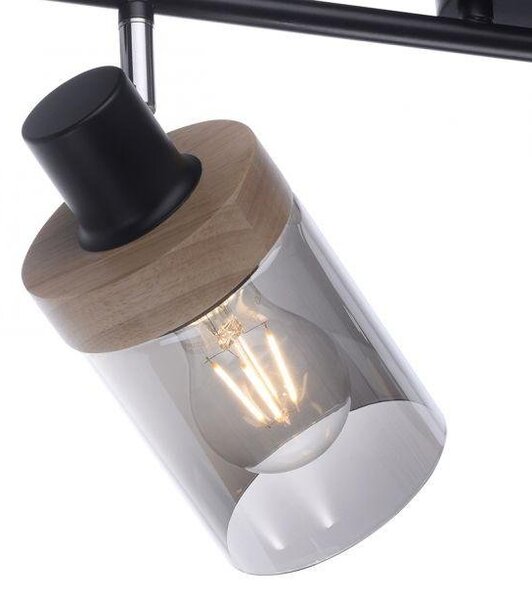 LD 11313-18 PASQUAL Stropní bodové svítidlo, kouřové sklo, dřevo, E27, 4-ramenné - LEUCHTEN DIREKT / JUST LIGHT