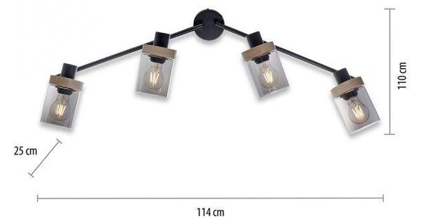 LD 11313-18 PASQUAL Stropní bodové svítidlo, kouřové sklo, dřevo, E27, 4-ramenné - LEUCHTEN DIREKT / JUST LIGHT