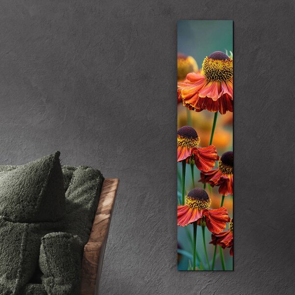 DUBLEZ | Úzký dřevěný panel - Květiny Helenium | UV tisk, Premium