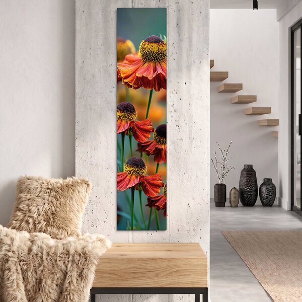 DUBLEZ | Úzký dřevěný panel - Květiny Helenium | UV tisk, Premium