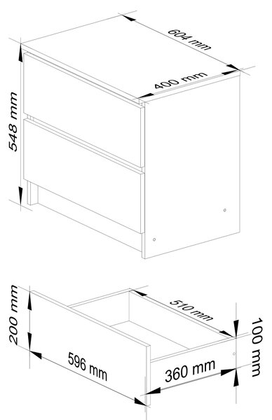 Ak furniture Komoda Kuba 60 cm - 2 šuplíky bílá/grafitová
