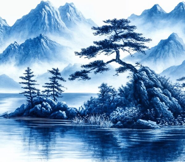 Obraz na plátně - Mlhavé vrcholky u Blue Lake FeelHappy.cz Velikost obrazu (šířka x výška): 60 x 20 cm