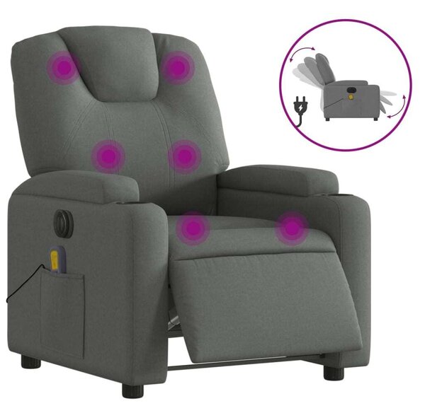 Elektrické masání polohovací křeslo tmav edé textil