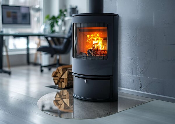 Půloválná skleněná podložka pod kamna Surový beton v minimalistickém stylu ppkpon-00095984