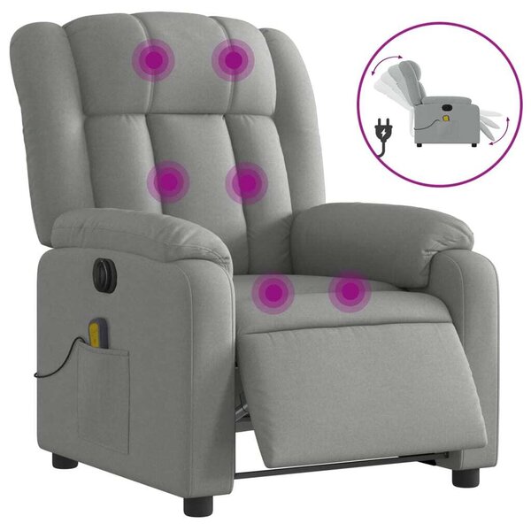 Elektrické masání polohovací křeslo svtle edé textil