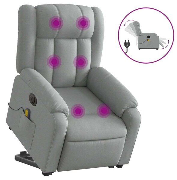 Elektrické zvedací masání polohovací křeslo svtle edé textil