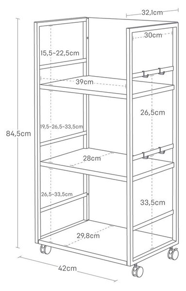 Bílý kovový pojízdný regál 42x84,5x32 cm Tower – YAMAZAKI