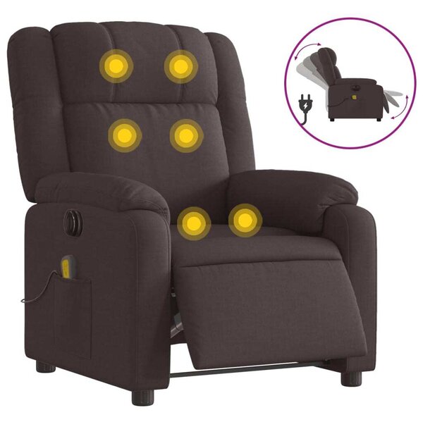 Elektrické masání polohovací křeslo tmav hndé textil