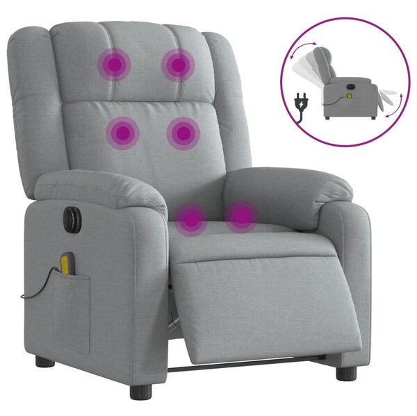Elektrické masání polohovací křeslo svtle edé textil
