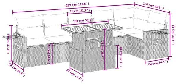7dílná zahradní sedací souprava s poduškami černá polyratan 3271762
