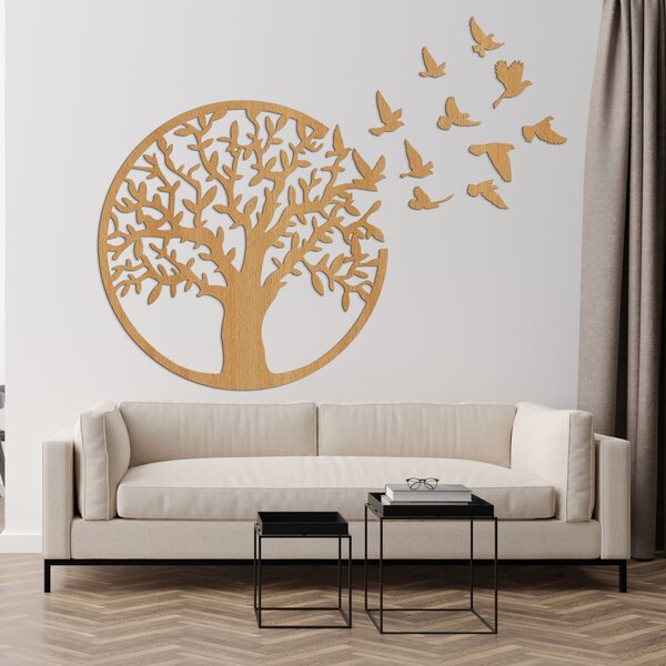 Dřevěný nástěnný obraz strom života létající ptáci | FIALA: HDF - Javor 30 cm 4492-95906 HDF0543
