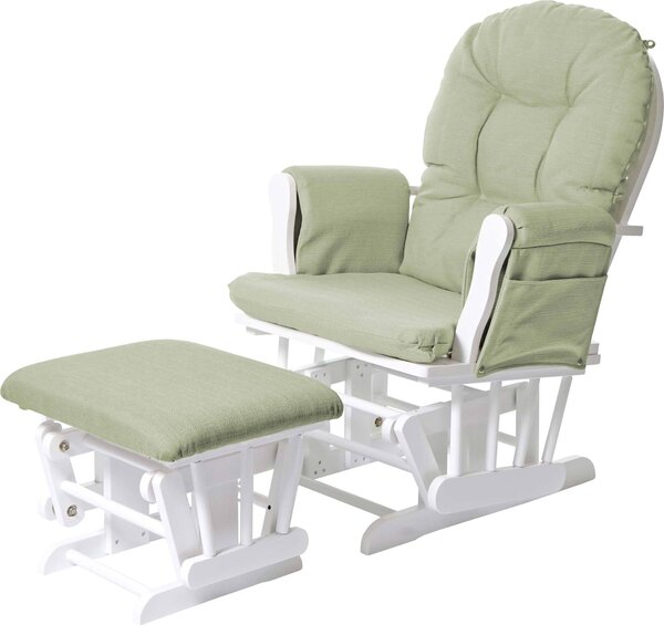 Relaxaní křeslo HWC-C76, houpací křeslo s taburetem látka/textil, svtle zelená, rám bílý