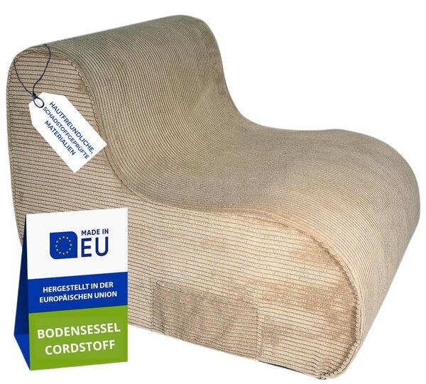 Pillows24 - Podlahové křeslo z manestrové látky 93×70×65 cm | dtské křeslo a idle do obýváku s pratelným potahem pro teenagery a dosplé (cappuccino)