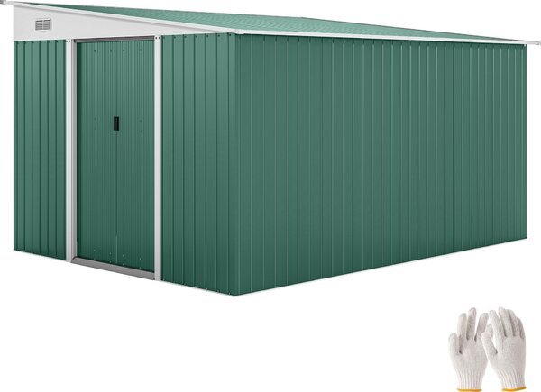 Outsunny kovová klna na náadí 8,9m² 280x345x201cm klna na náadí se stechou klny posuvné dveře odolné proti povtrnostním vlivm zahradní klna venkovní skíka klna zelená