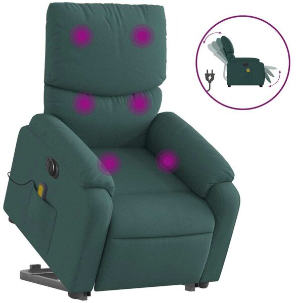 Elektrické zvedací masání polohovací křeslo zelené textil
