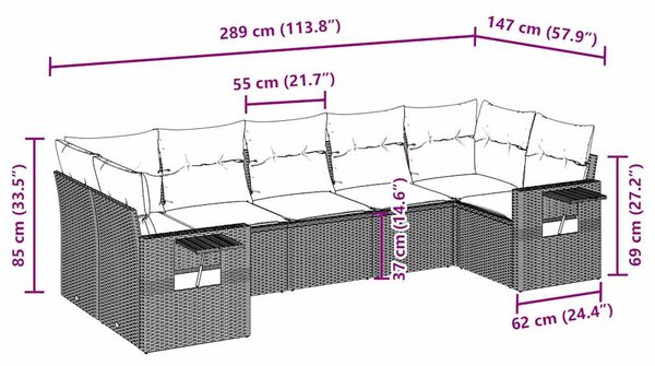 7dílná zahradní sedací souprava a podušky světle šedá polyratan
