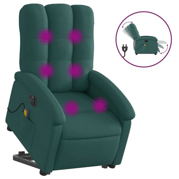 Elektrické zvedací masání polohovací křeslo zelené textil