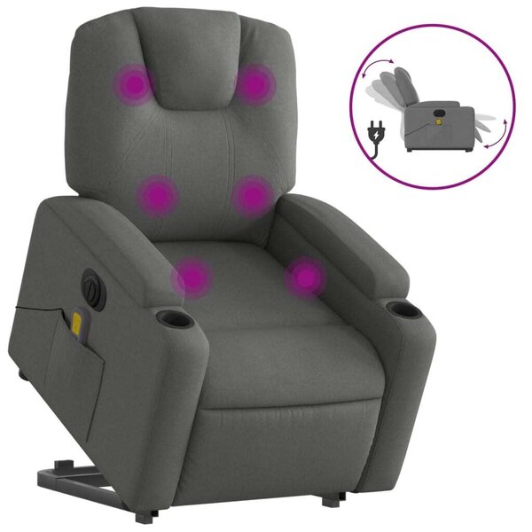 Elektrické zvedací masání polohovací křeslo tmav edé textil