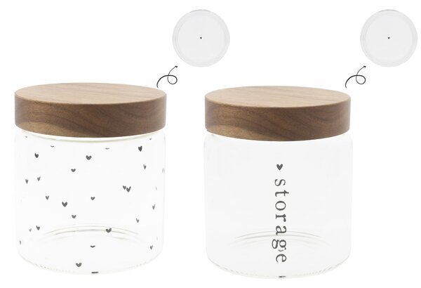 Dóza s dřevěným víkem Storage 13 cm nápis