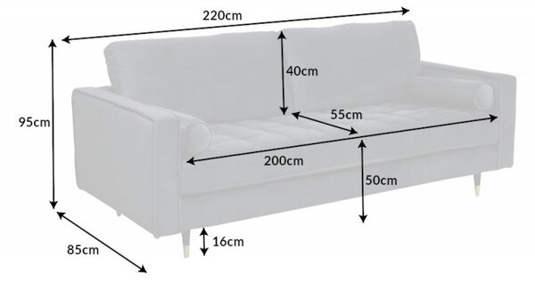Luxusní pohovka COZY VELVET 220 CM šedá samet Nábytek | Obývací pokoj | Sedací soupravy a pohovky | Pohovky | Pevné