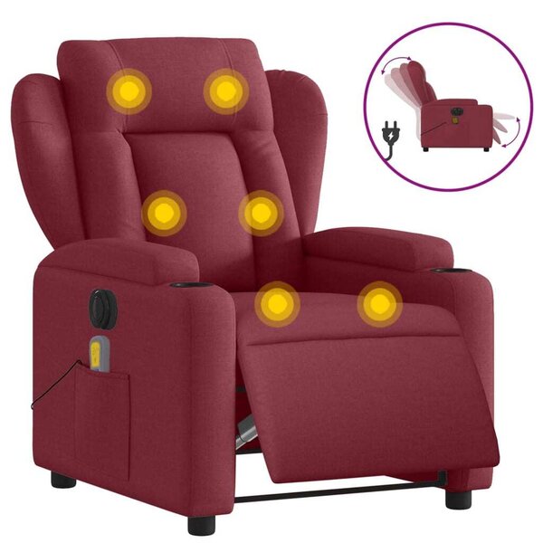 Elektrické masání polohovací křeslo vínové textil