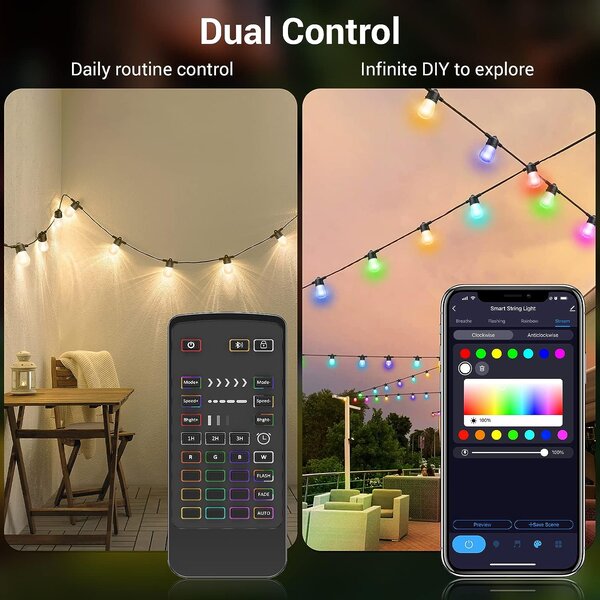 Immax NEO LITE Smart venkovní dekorační řetěz girlanda 15W,15m, Tuya WiFi, RGB, CCT IP65