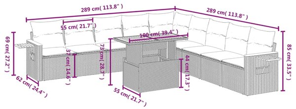 11dílná zahradní sedací souprava s poduškami černá polyratan 3273702