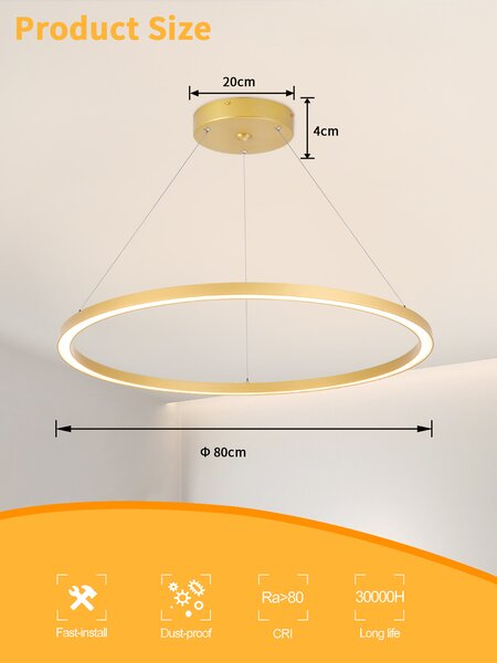 Immax NEO FINO Smart závěsné svítidlo 1 kruh, 80cm, 60W, zlaté, Zigbee 3.0