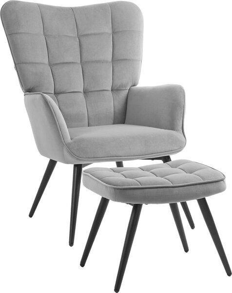 Křeslo HOMCOM s podnokou, relaxaní křeslo, lounge křeslo se sametovým vzhledem