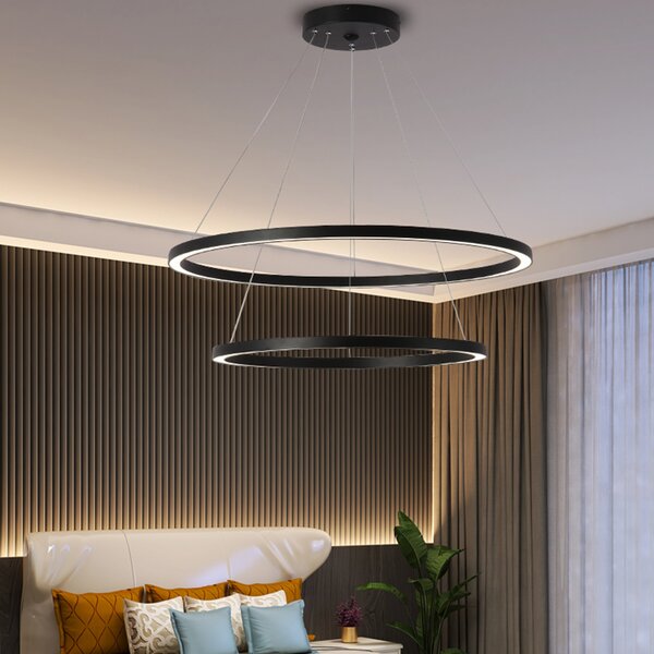 Immax NEO FINO Smart závěsné svítidlo 2 kruhy, 60+80cm, 93W, černé, Zigbee 3.0