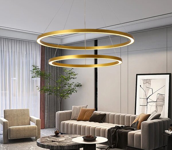 Immax NEO FINO Smart závěsné svítidlo 2 kruhy, 60+80cm, 93W zlaté, Zigbee 3.0