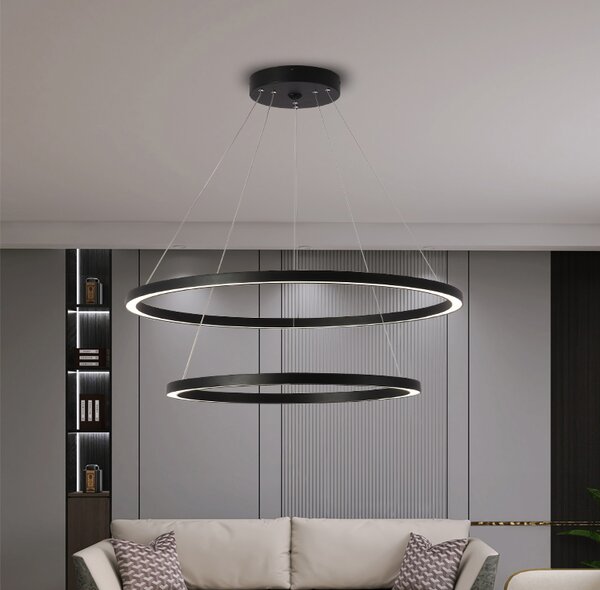 Immax NEO FINO Smart závěsné svítidlo 2 kruhy, 60+80cm, 93W, černé, Zigbee 3.0