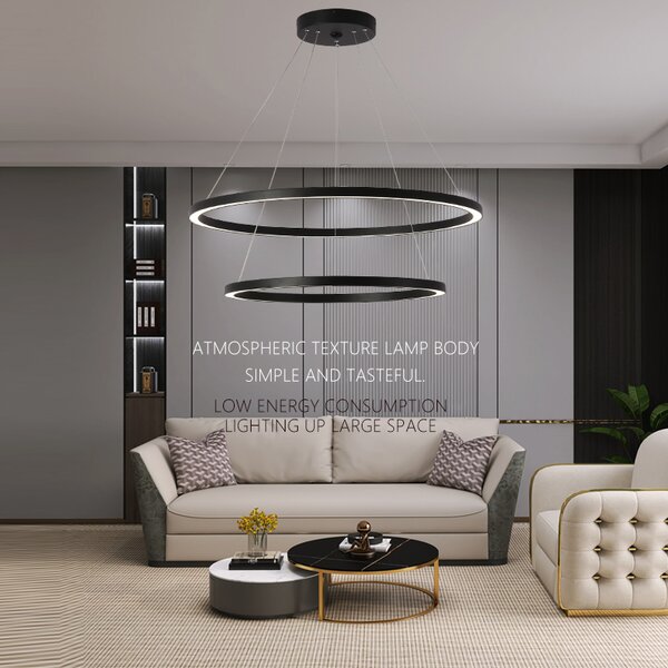 Immax NEO FINO Smart závěsné svítidlo 2 kruhy, 60+80cm, 93W, černé, Zigbee 3.0