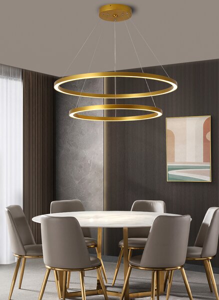 Immax NEO FINO Smart závěsné svítidlo 2 kruhy, 60+80cm, 93W zlaté, Zigbee 3.0