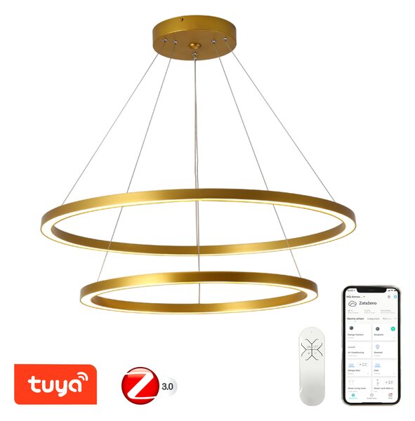 Immax NEO FINO Smart závěsné svítidlo 2 kruhy, 60+80cm, 93W zlaté, Zigbee 3.0